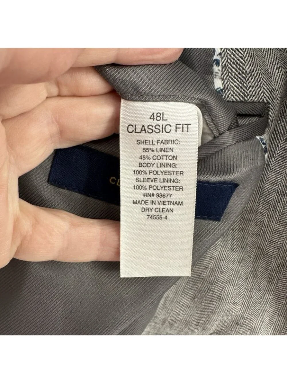 STAFFORD jacket blazer sport coat gray 48L classic fit linen cotton business